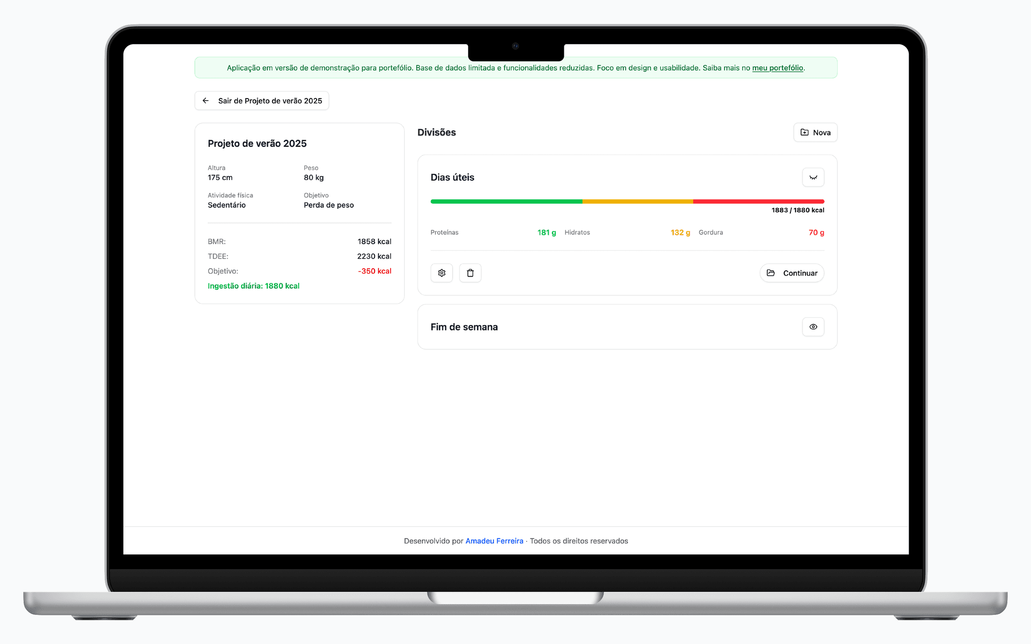 Foto da web app de nutrição